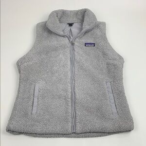 Patagonia Light Gray Fleece Vest Zip Up Size Large Pockets